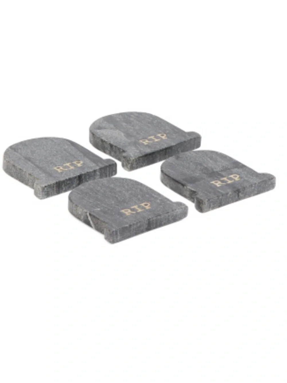 Godinger NWT Set of 4 RIP Tombstone Marble Coasters w/Brass Inlay